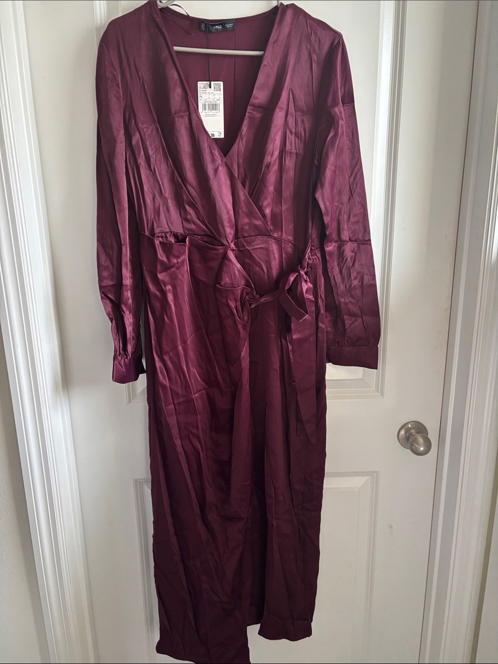 Mango Burgundy Satin Maxi Wrap Dress